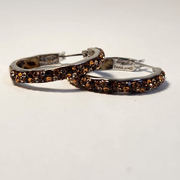 2013 925 Silver VTG Signed SIGAL Gemstone & Leopard Inside Out Hoop Earrings - Picture 10 of 14